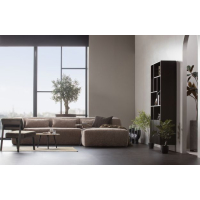 Bean hoekbank links grove melange stof travertin